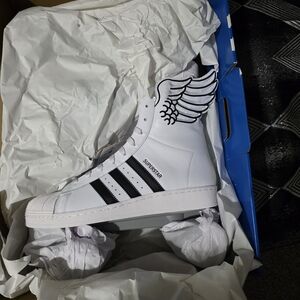 Adidas Superstar High Top Sneakers with Wing Detail - White & Black